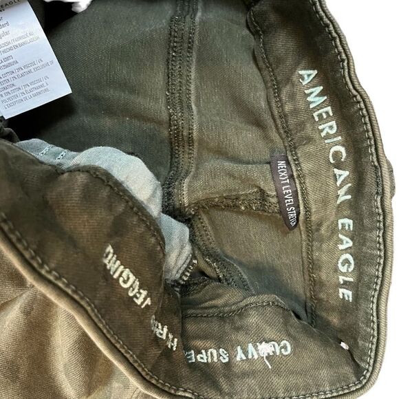 AMERICAN EAGLE SUPER HI RISE JEGGING Camo Next Level Stretch Jeans Green sz 6 R - Picture 15 of 16